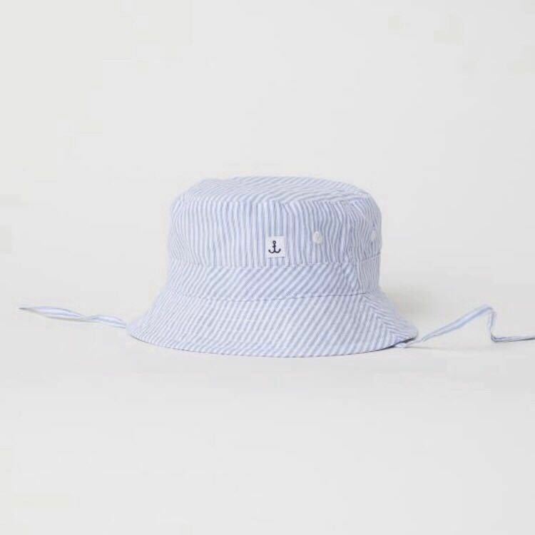 1～2M H&M コットン フィッシャーマンズハット 帽子 ストライプ ライトブルー 水色 yshop子供服50