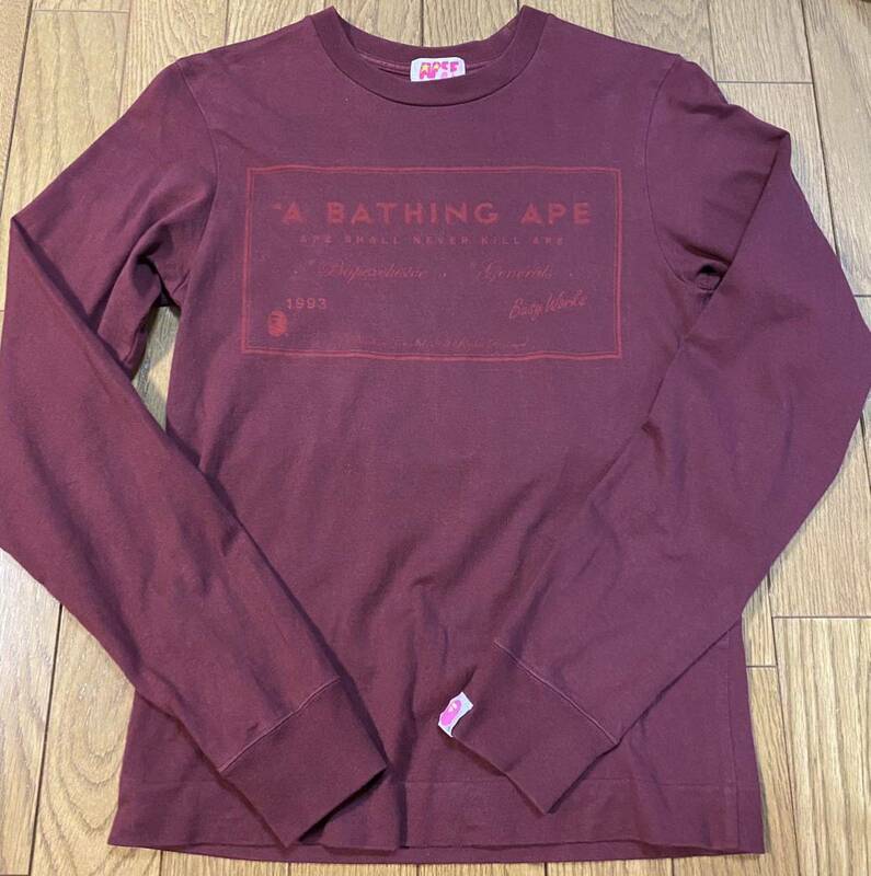 A BATHING APE■長袖Tシャツ■ワイン■レディースXS