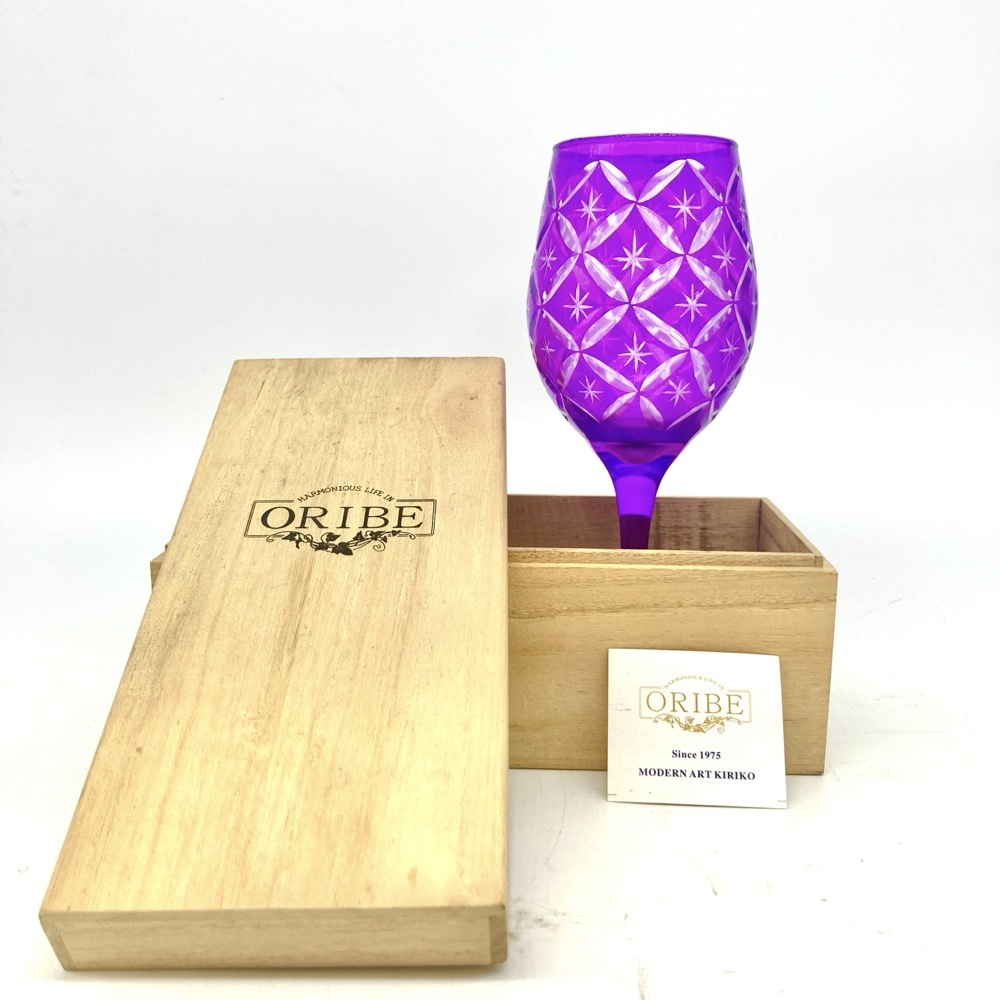 織部 ORIBE 江戸切子 ワイングラス クリスタル 切子細工 ガラス工芸 酒器★S3705A