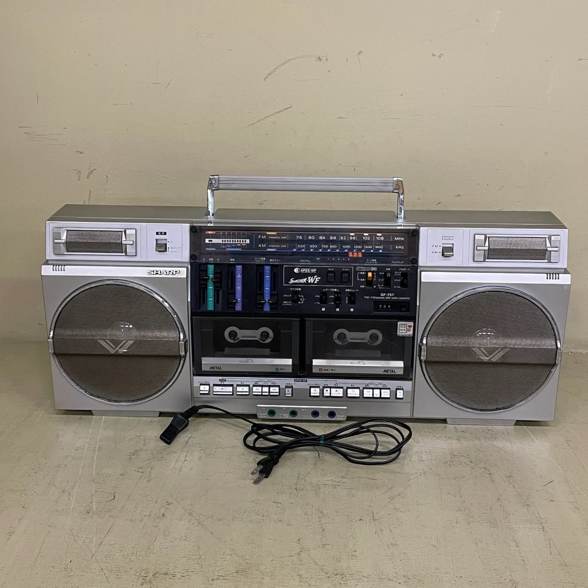 D1007【通電のみ確認】 SHARP シャープ ラジオ付きステレオテープレコーダー GF-757 大型 Wラジカセ