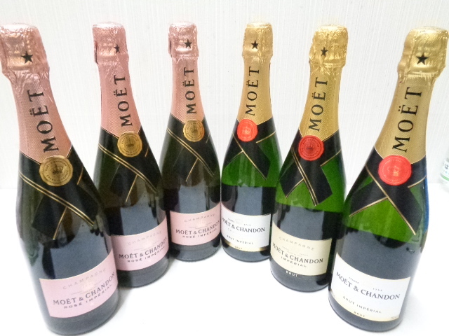 【未開栓】 MOET&CHANDON モエ・エ・シャンドン ブリュット (ロゼ、白) 750ml おまとめ各3本(計6本) [他商品同梱不可]