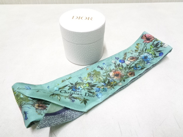 【未使用品】 Christian Dior クリスチャン・ディオール ミッツァ リボン シルク グリーン系 花柄 箱入り