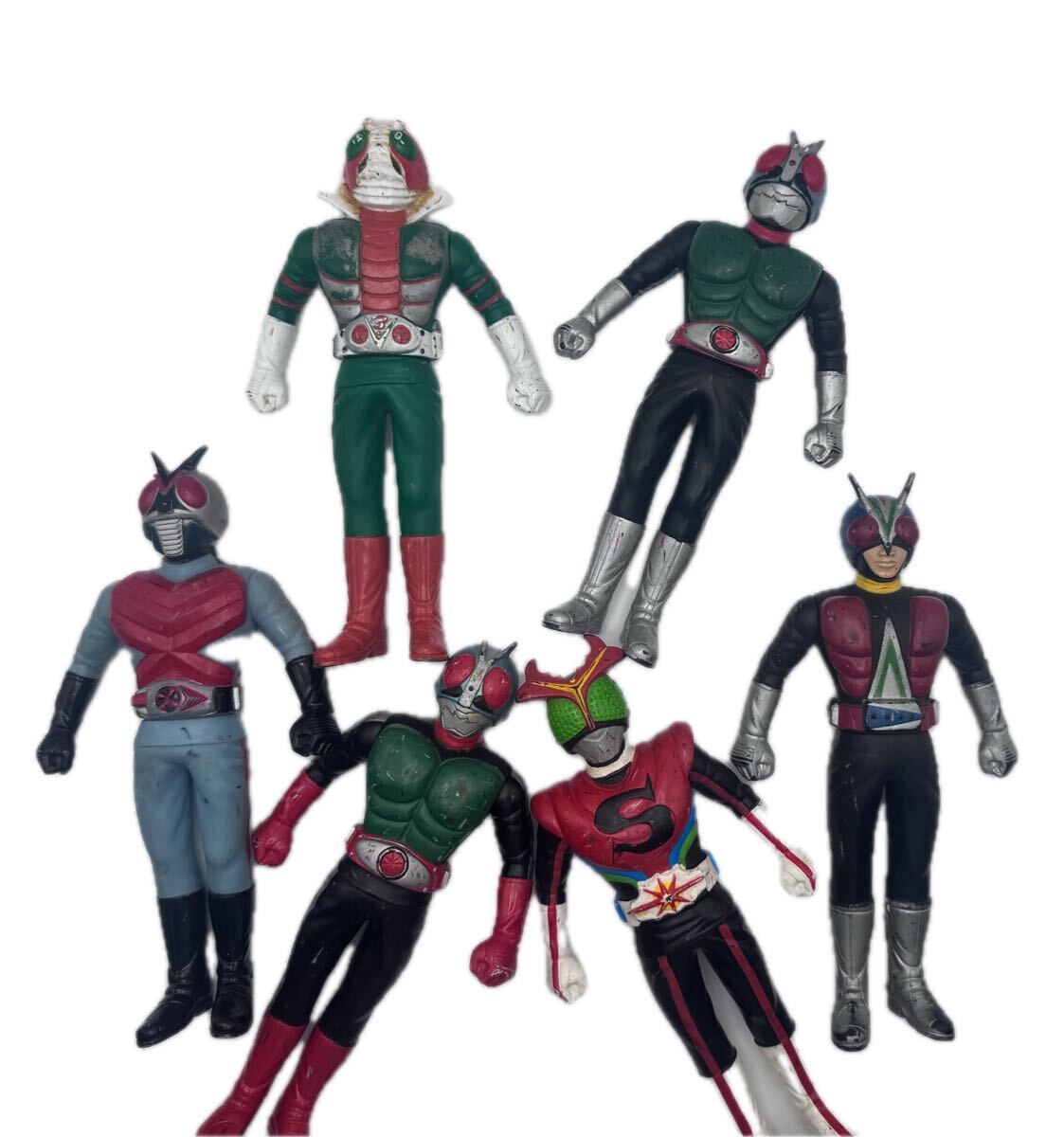 《08》仮面ライダー ソフビ フィギュア まとめ売り 1号 2号 V3 ライダーマン Xライダー 昭和レトロ 中古