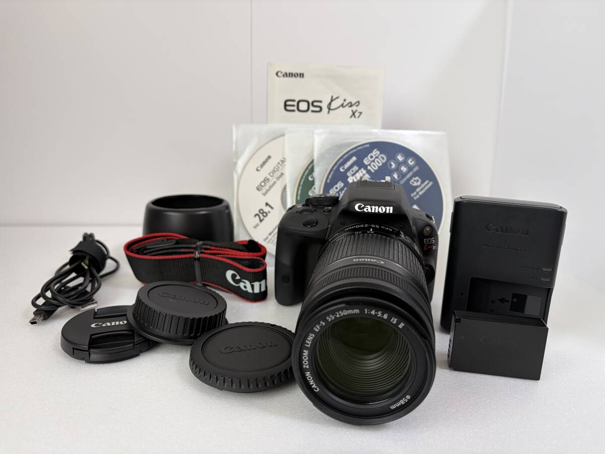 【美品】Canon EOS Kiss X7 デジタル一眼レフカメラ レンズ EF-S 55-250ｍｍ F4-5.6 IS II　1629ショット