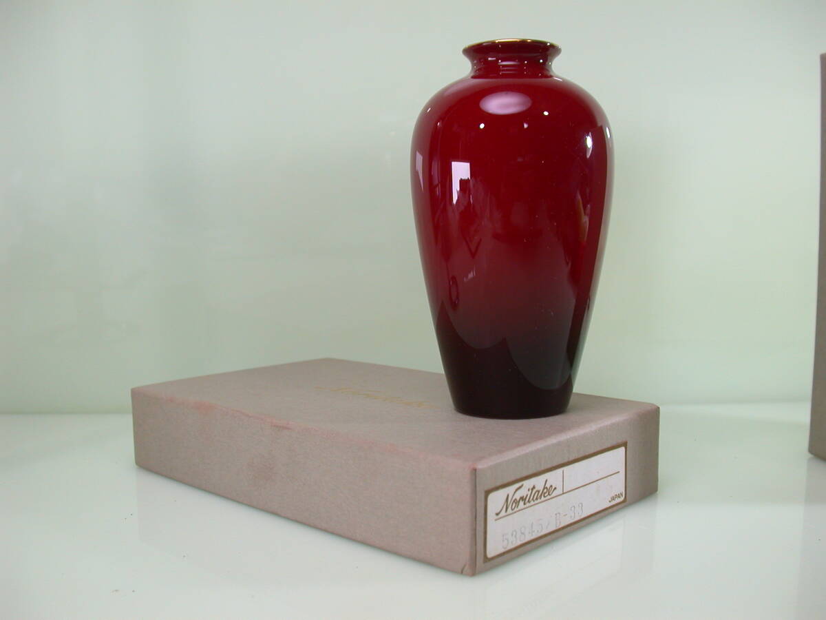 夢641．ノリタケ スタジオ/コレクション 小さい花瓶 高11.8cm程 一輪挿し 辰砂 箱 美品