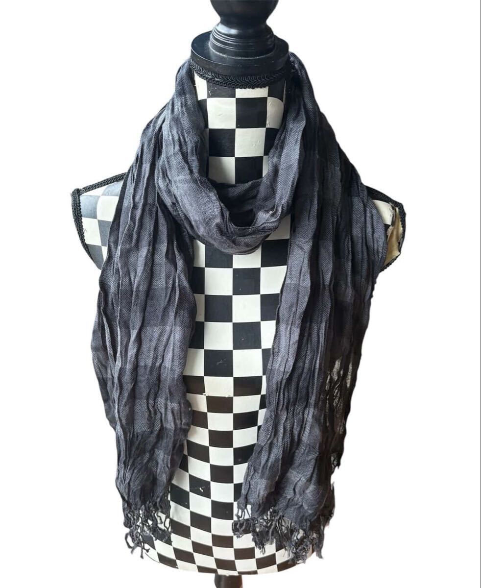 ストール シワ加工 マフラー メンズ レディース ボーダー柄 フリンジ 男女兼用