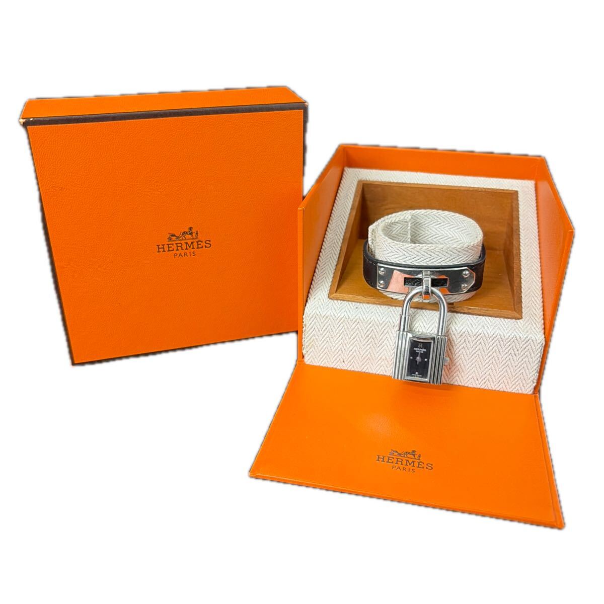 松961 エルメス HERMES 腕時計 時計ケース ケリーウォッチ KE1.210 黒文字盤 クォーツ 現状品 動作未確認 箱