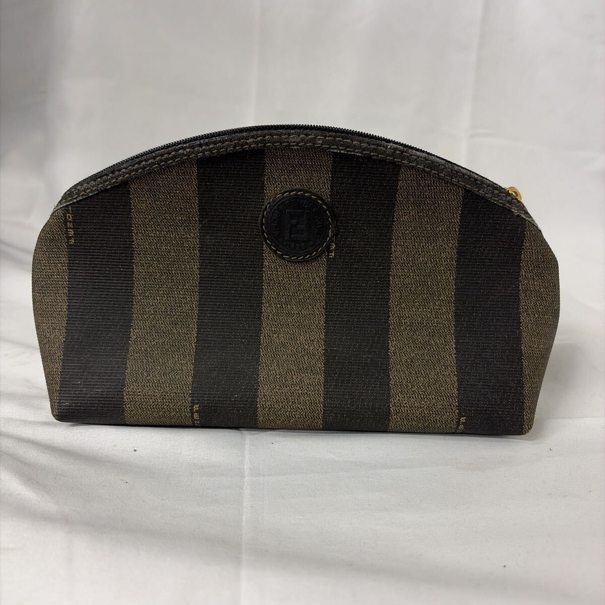 松961 FENDI フェンディ ペカン柄 ポーチ ヴィンテージ ペカン 小物入れ レザー ブラウン ブラック 現状品