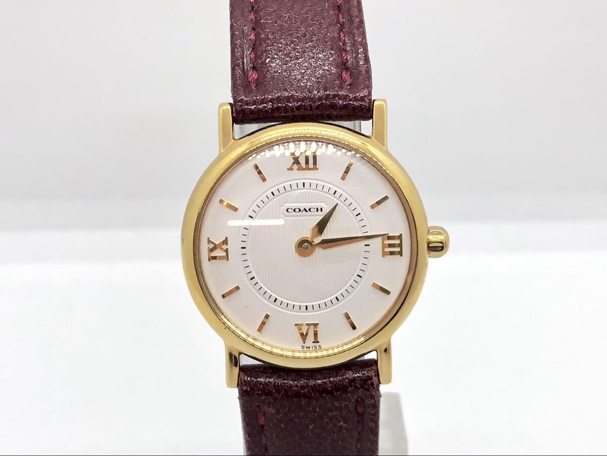 一69 COACH コーチ 時計 クォーツ ゴールドカラー×ホワイトカラー レディース腕時計(N)
