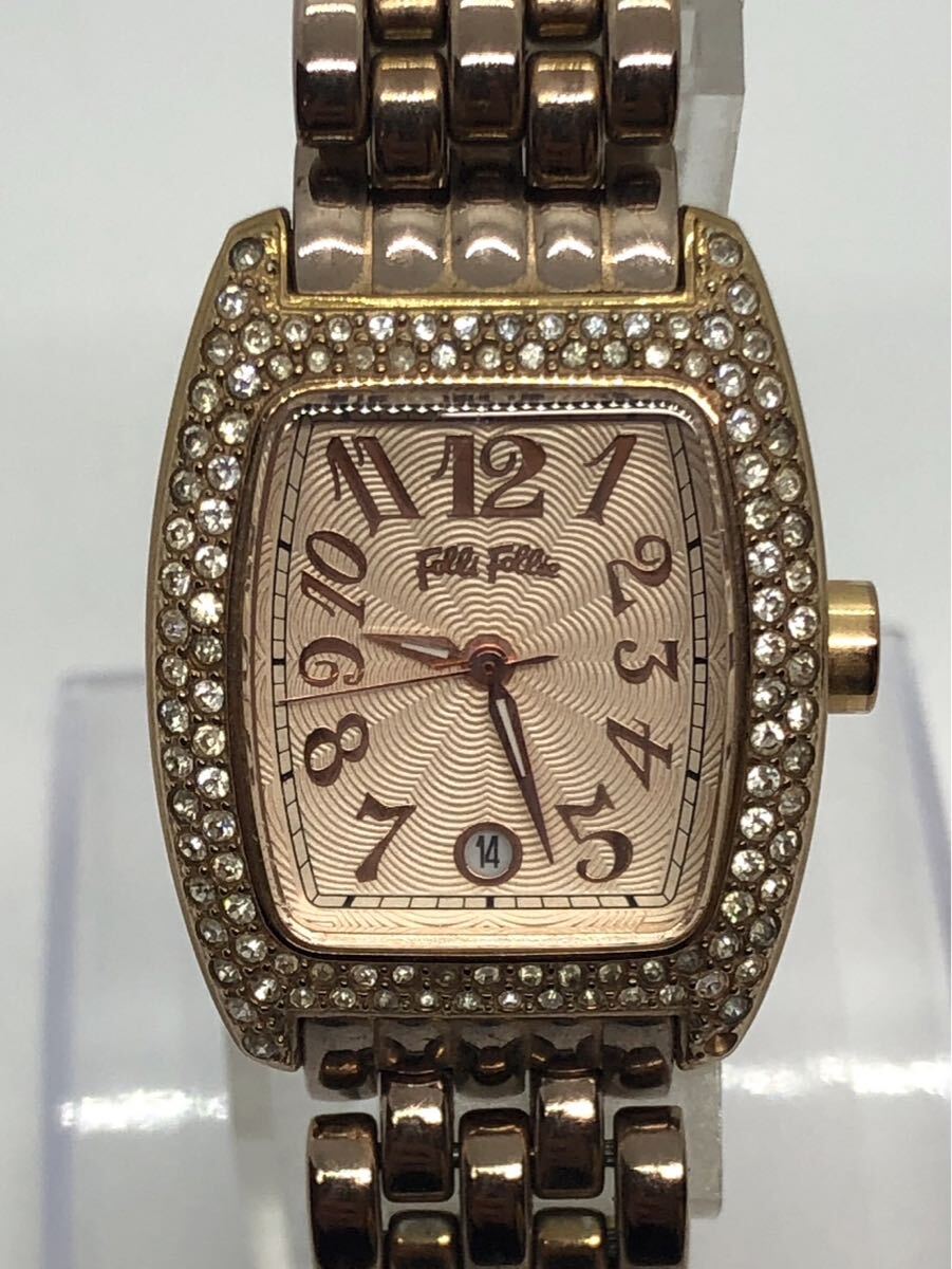 三07 Folli Follie フォリフォリ WF5R081BD 腕時計 クオーツ　不動　ピンク文字盤　レディース　石付　(N)