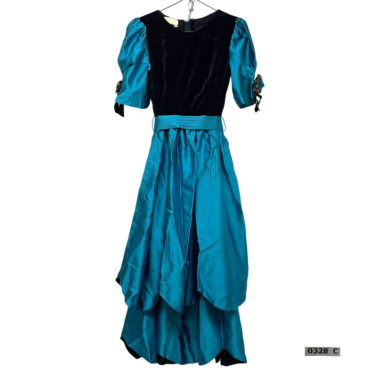 (志)excellence by TAKEMI ドレス スカート 2点セット 舞台衣装 11A2 ターコイズブルー ベルト付 ワンピース 大きいサイズ (o)0328C