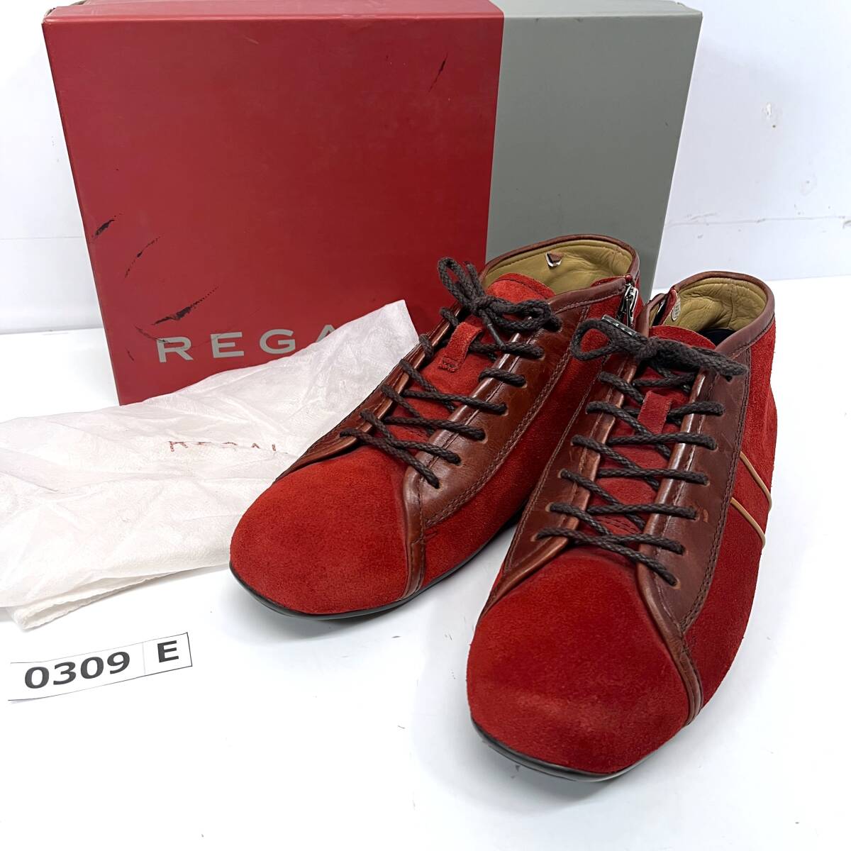(志)【美品】REGAL/リーガル 本革 ドライビングシューズ ワインレッド NC3G 59ER 24cm 箱 シューキーパー レザーサイドジップ(o)0309E
