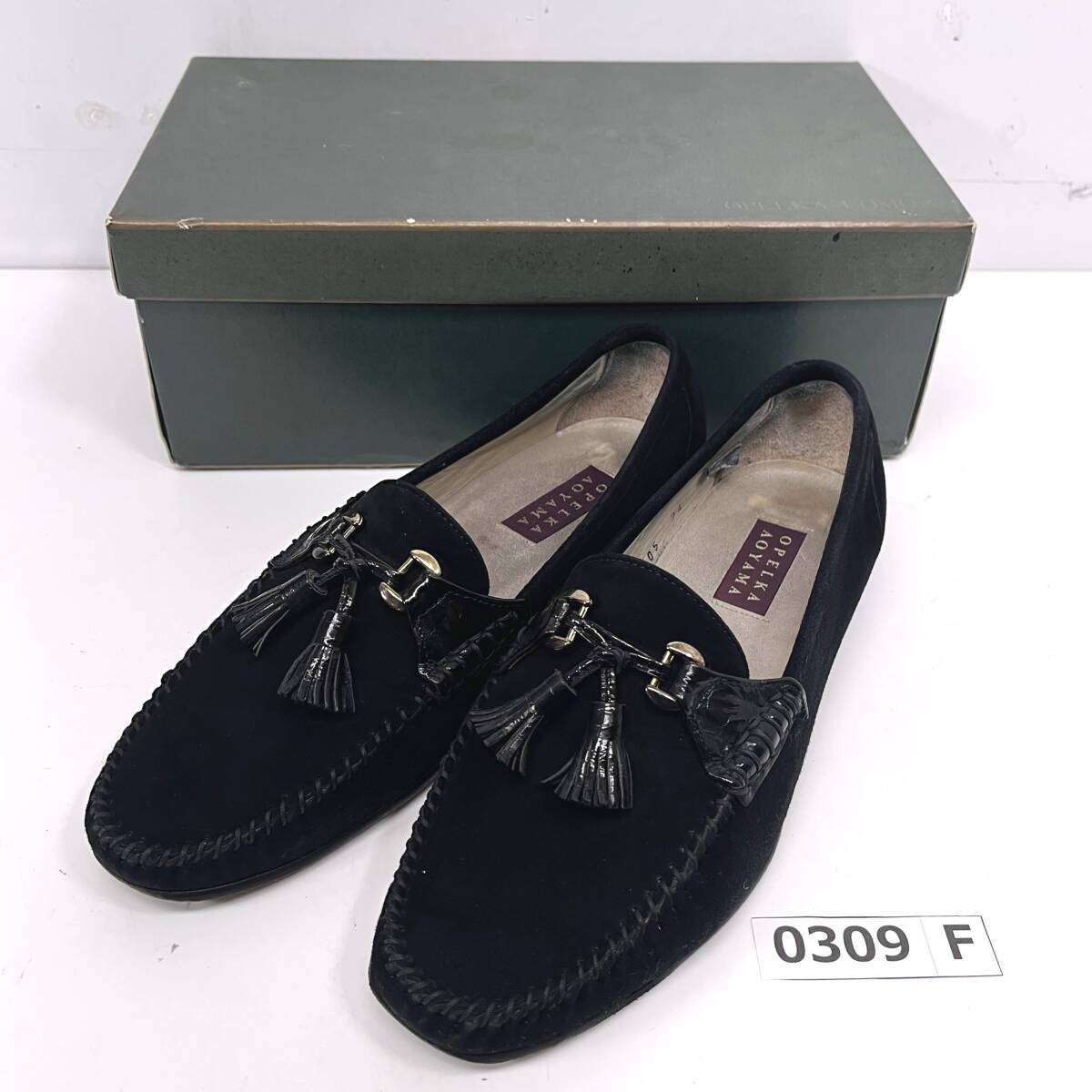 (志)OPELKA AOYAMA/オペルカアオヤマ スエード タッセルローファー ブラック 黒 400405 24 EE レディース 女性用 箱付 (o)0309F