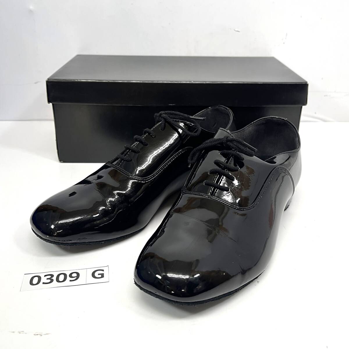 (志)Kento Dance/ケントダンス 社交ダンス用 シューズ 24cm R ソフトエナメル ブラック 黒 ヒール:2.5cm 箱付 メンズ (o)0309G