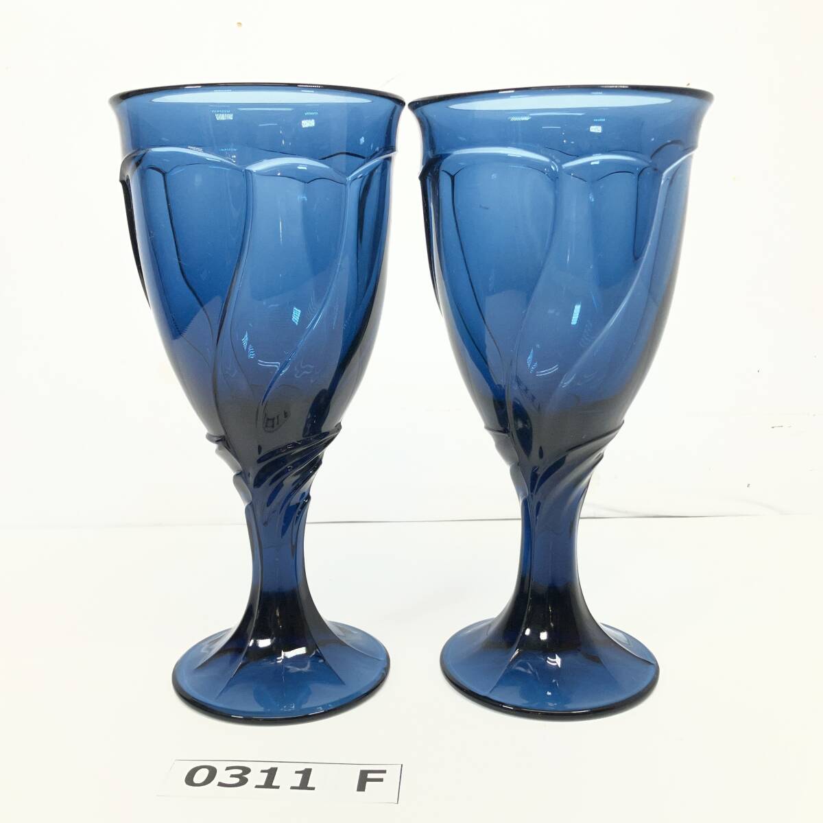 志【美品】Noritake/ノリタケ スイートスワール ゴブレット ワイン ティーグラス ペア 2客 ブルー 青 ガラス ヴィンテージ レトロ(I)0311F