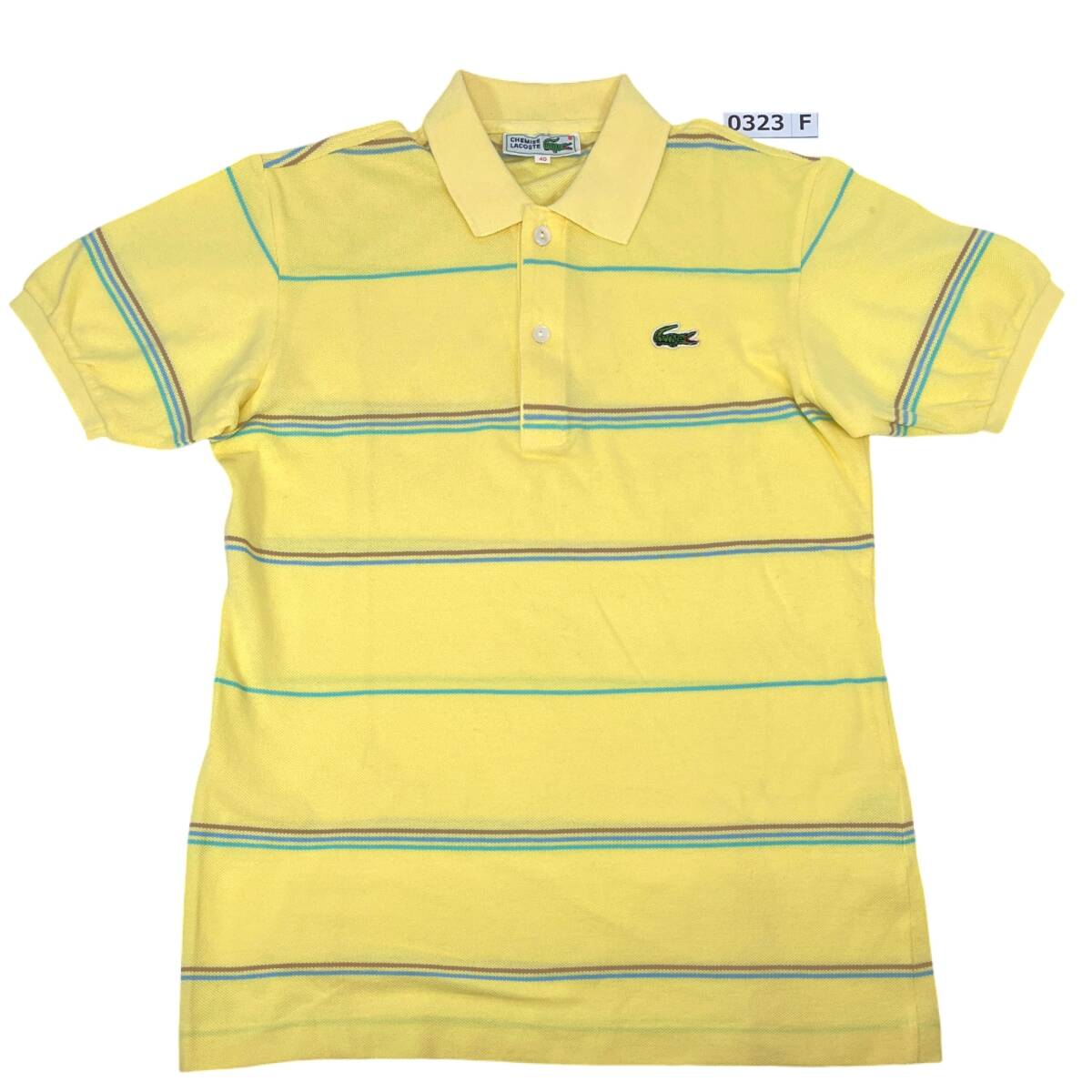 (志)LACOSTE/ラコステ 90s 半袖 ボーダー ポロシャツ イエロー カットソー レディース Mサイズ 夏物 ヴィンテージ レトロ (o)0323F