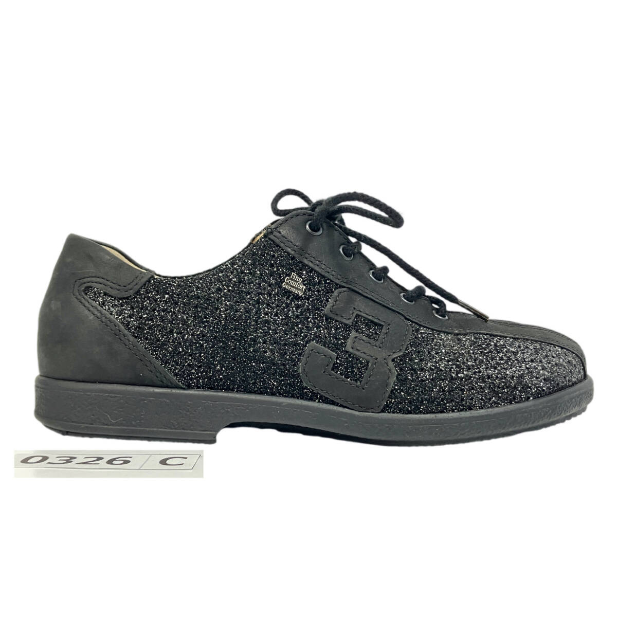 志【美品】Finn Comfort/フィンコンフォート ラメ レースアップスニーカー シューズ ブラック 黒 35 ドイツ製(検)ヌバックレザー (I)0326C