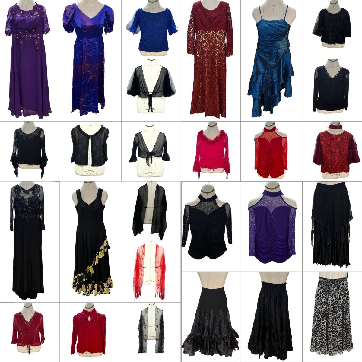 (志)【おまとめ】社交ダンス 衣装 27点セット ドレス スカート ワンピース トップス ストール 他 大きいサイズ 検)ラテンダンス (o)0331B