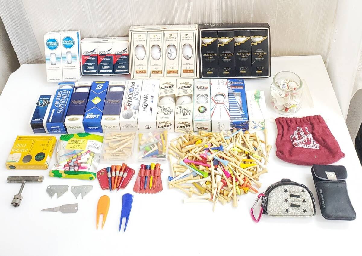 未使用多数 ゴルフ用品 大量まとめ 約4kg/ボール/ティー/マーカー/グリーンフォーク/スパイクレンチ 他 スポーツ用品 ブリジストン 