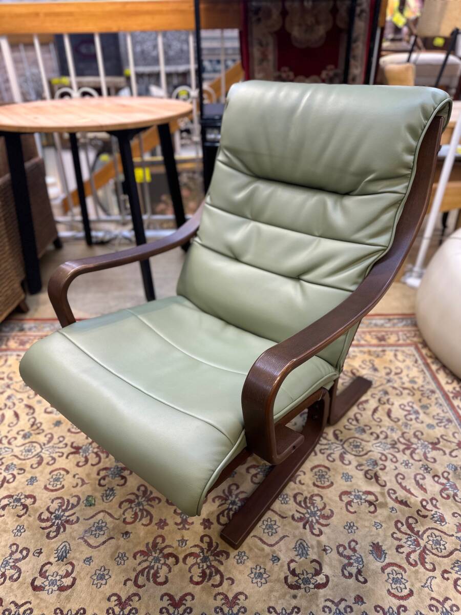 直接引取可★FUJI FUNITURE 冨士ファニチャー フジファニチャー Agio アージオ アームチェア 一人掛け 緑 グリーン 本革 (H)