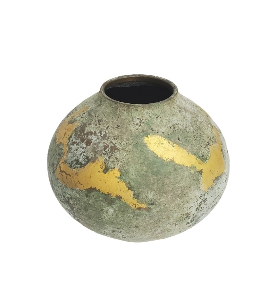 青銅 花器 花瓶 壺 花生 直径約24㎝ 高さ約21cm 検) 鋳銅焼 鋳銅 金工美術