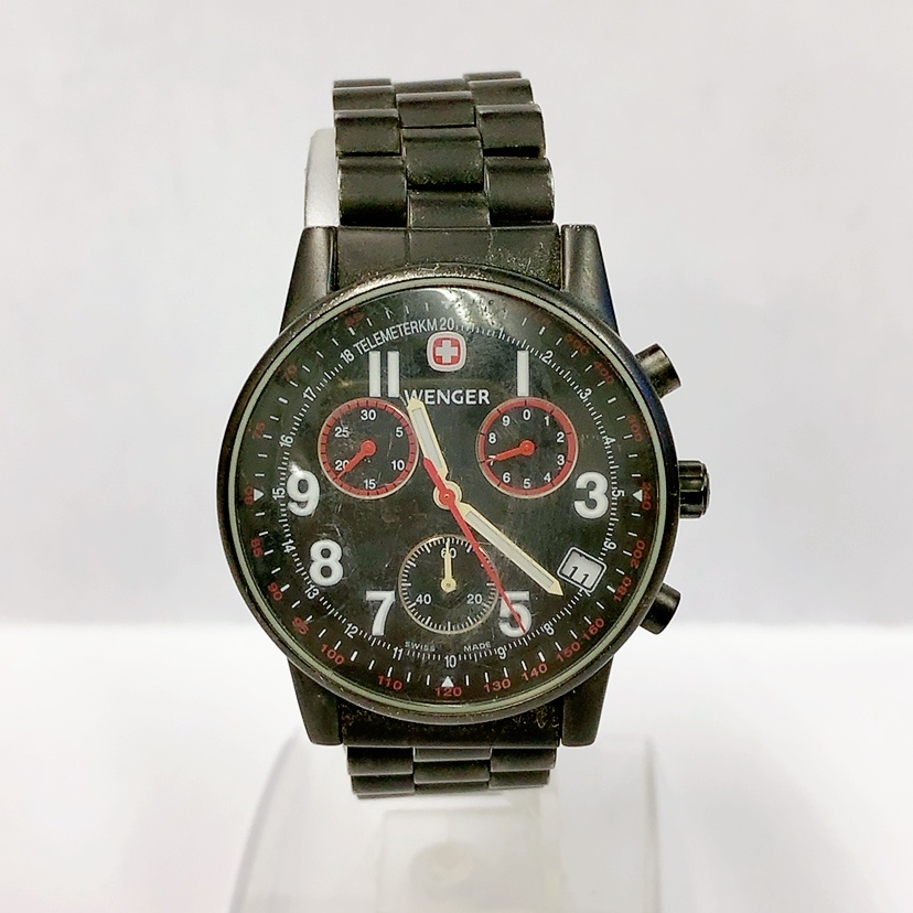 ・83762 WENGER ウェンガー 7082X クロノグラフ ブラック クォーツ 腕時計 電池切れ