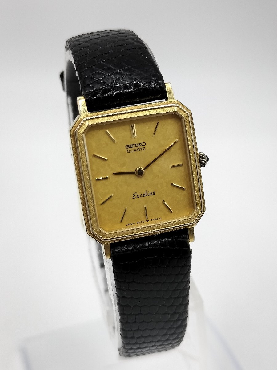 SEIKO セイコー Exceline エクセリーヌ 10K/SS 8420-5410 レディース 腕時計 ゴールド文字盤 クォーツ 社外ベルト 稼働品 現状品 J1971