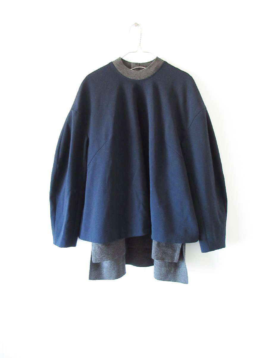 【定価 3.9万】 2023AW ENFOLD / エンフォルド 300GA230-1400 KNIT-LAYERED PULLOVER 38 NAVY×GRAY * プルオーバー