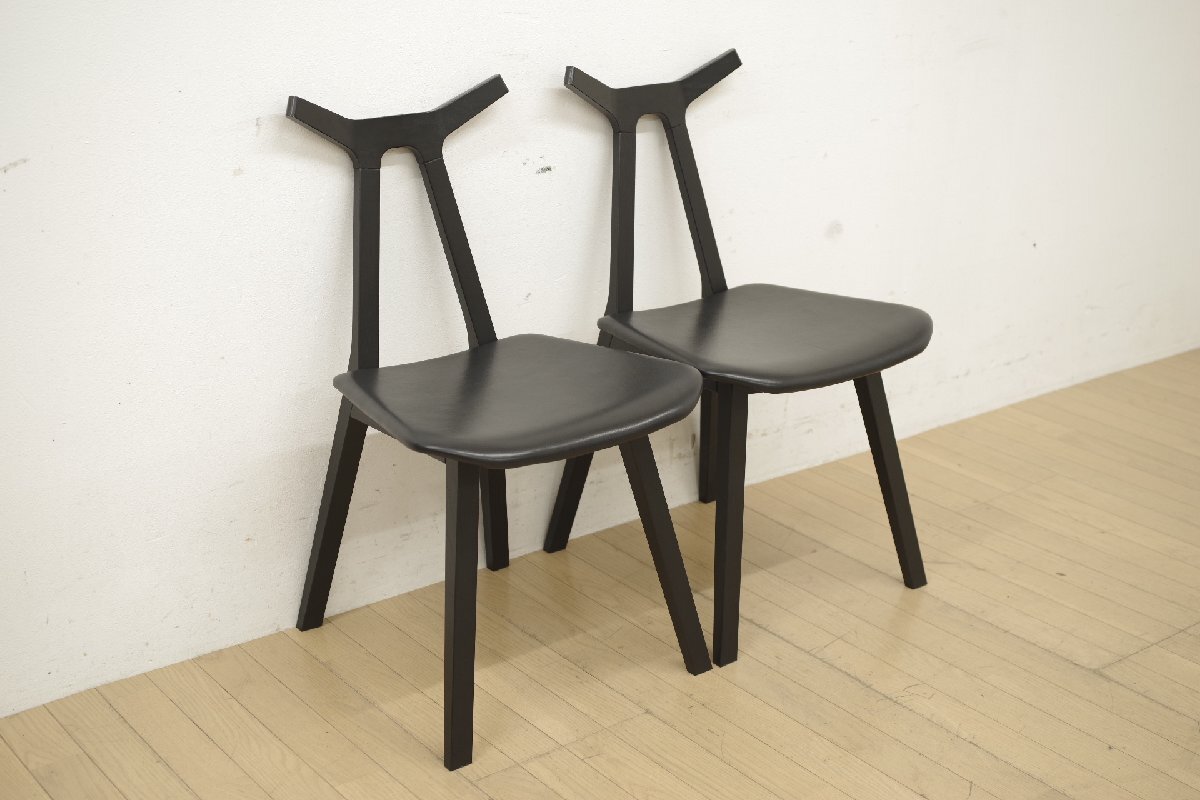 希少 展示品 FREDERICIA フレデリシア NARAチェア ダイニングチェア 2脚セット アームレス 安積伸 オーク材 本革 黒 デンマーク製 A