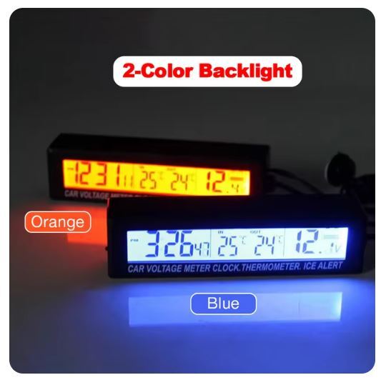 送料無料　未使用品 4in1 車内　デジタル時計　温度計（屋内および屋外）　電圧計　カレンダー f15