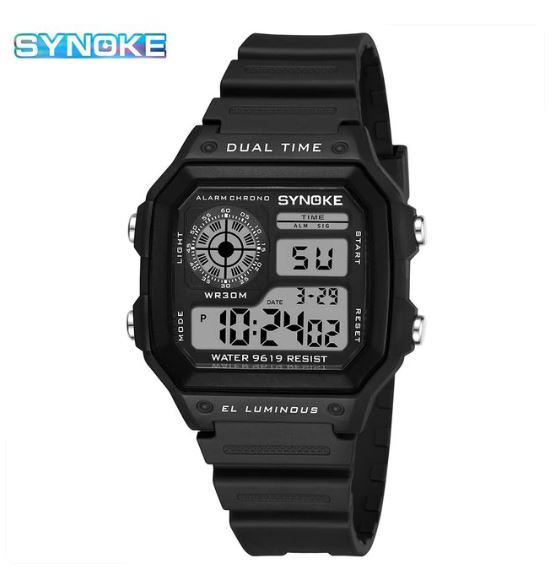送料無料　未使用品　ブラック SYNOKE　Eスポーツ　デジタル 防水 スクエアウォッチ メンズ　腕時計　f5