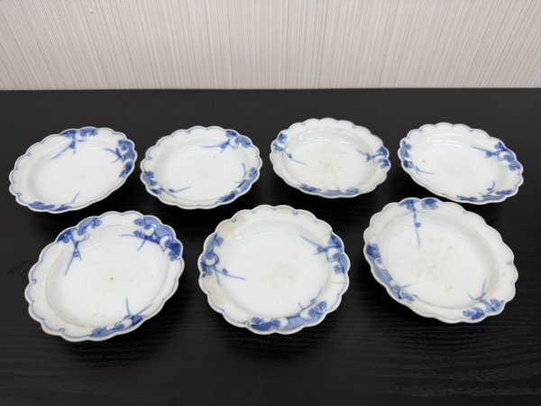 旧家蔵出し　A3　小皿　手塩皿　7点　染付　在銘　骨董品　古美術品　現状品