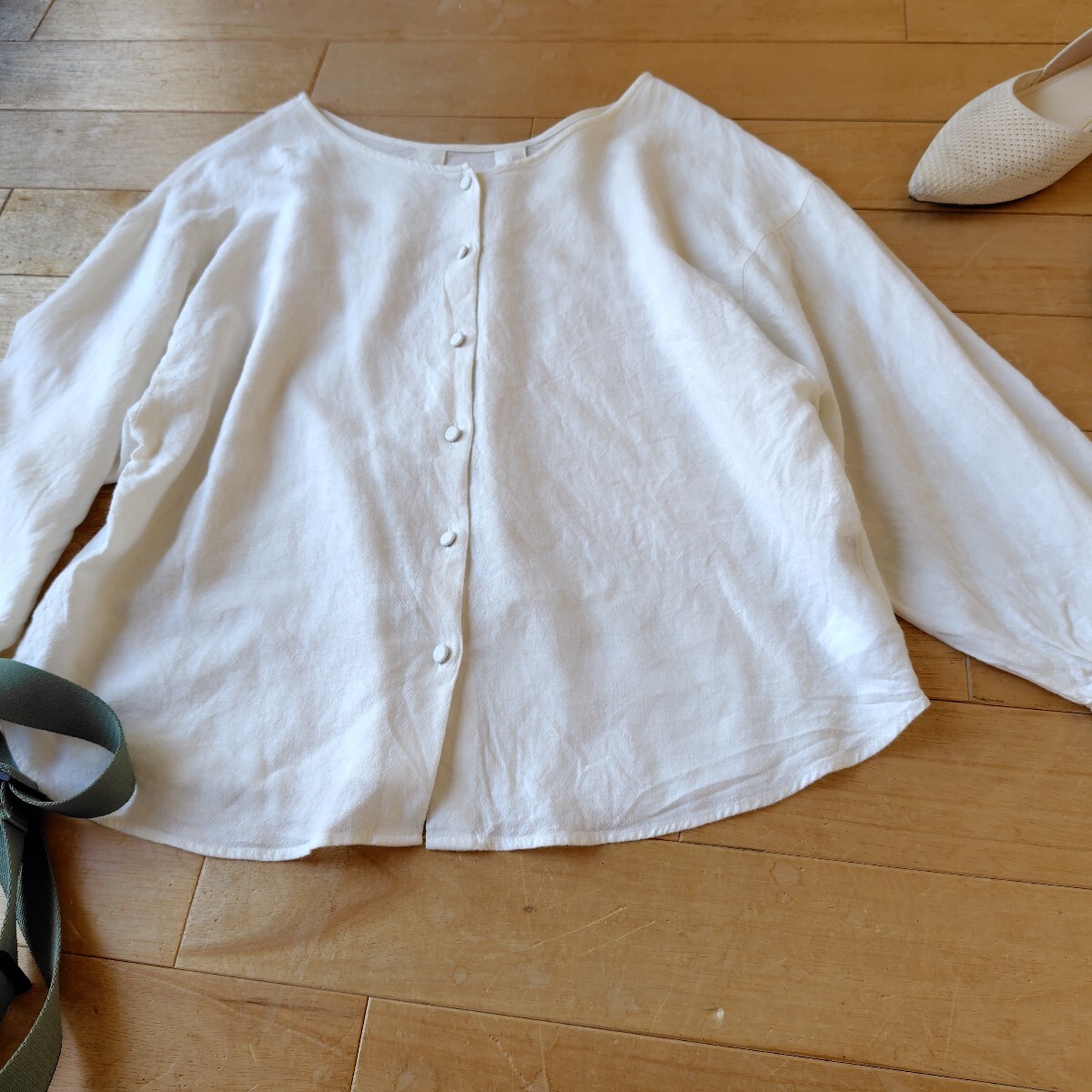 グローバルワーク　リネン　長袖ジャケット　 生成り　ゆったり デザイン　L　細見え　ナチュラル　美品☆