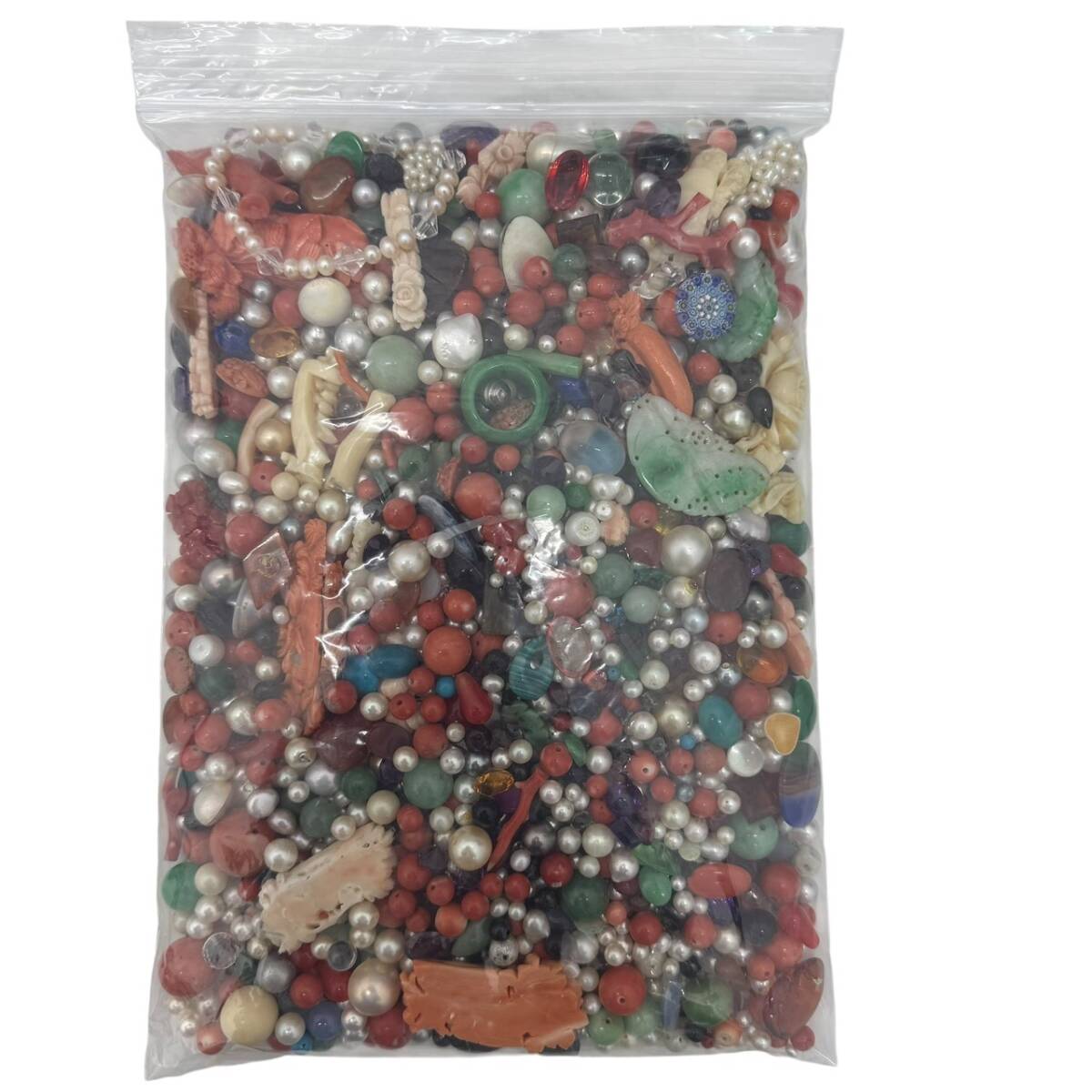 【大量】 約2kg ルース 天然石 カラーストーン 赤珊瑚 色石 宝石 裸石 本真珠 ジュエリー パーツ アクセサリーまとめ セット AEH3-503