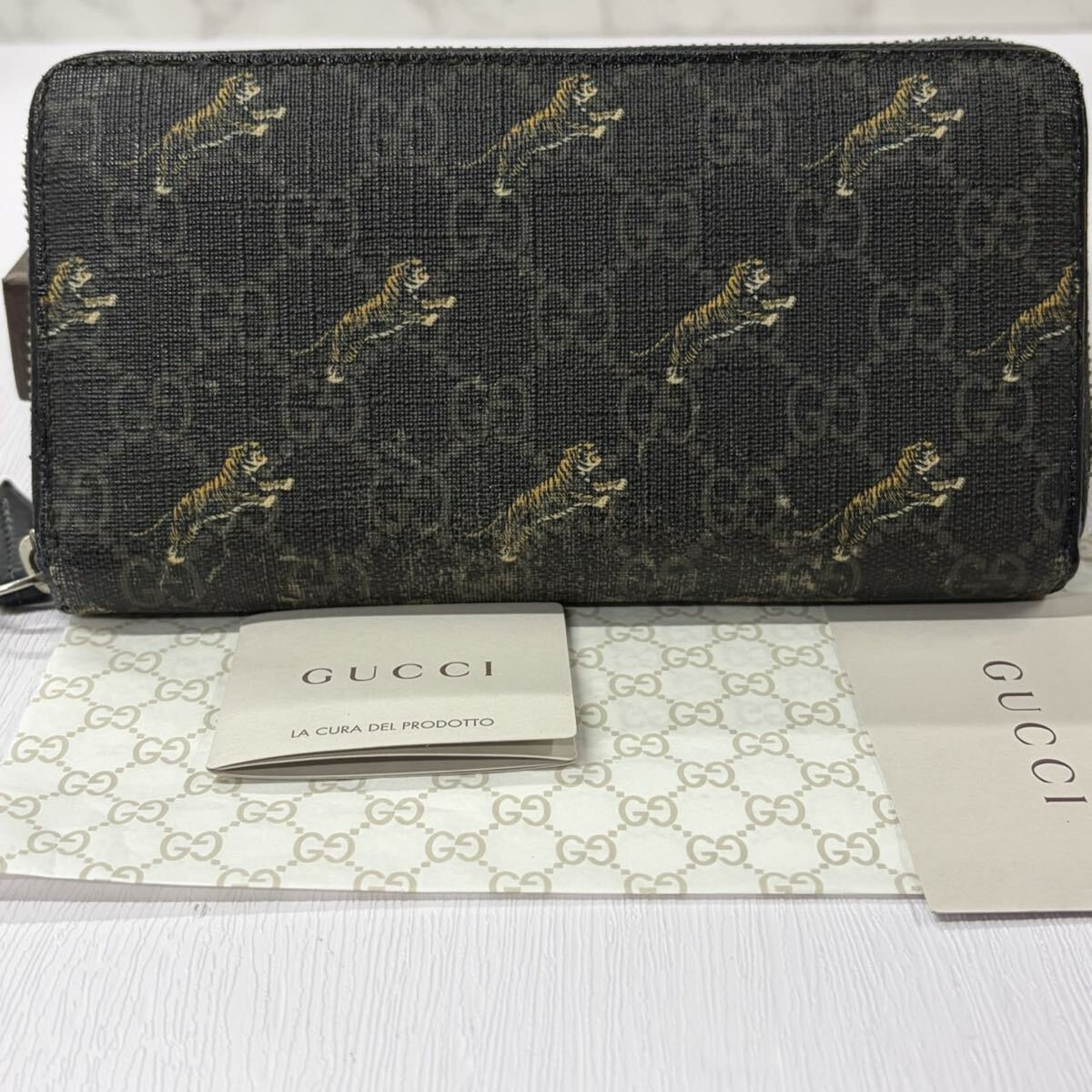 グッチ　GUCCI 財布　長財布　GGスプリーム　タイガー　虎　ラウンドファスナー　メンズ　