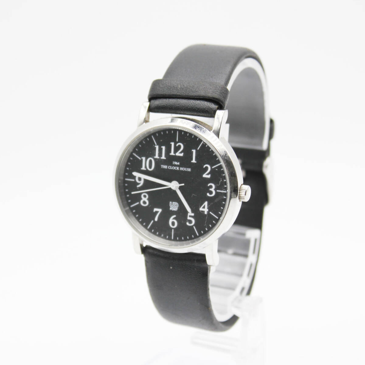 W260302-38 THE CLOCK HOUSE クロックハウス MUD5001 メンズ腕時計 クォーツ ジャンク 文字盤ブラック ラウンド シルバー 3針 アナログ