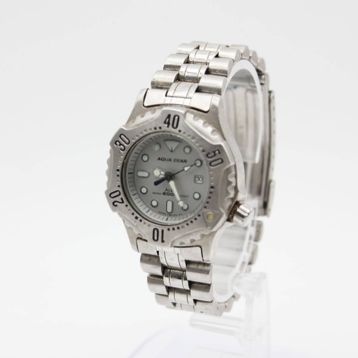 W260303-18 SEIKO ALBA AQUA GEAR セイコー アルバ アクアギア V785-0010 メンズ腕時計 クォーツ デイト ジャンク 回転ベゼル 3針 蓄光