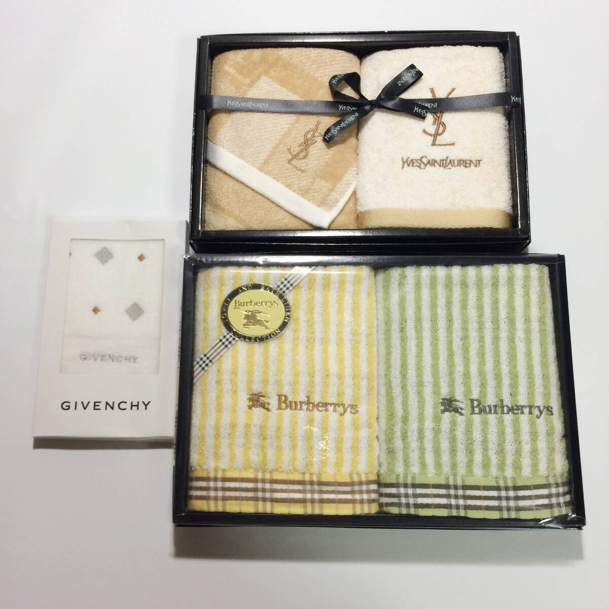 【未使用保管品】ブランド タオル 3箱 まとめ売り Yves Saint Laurent / Burberrys / GIVENCHY イヴサンローラン バーバリー 贈答品