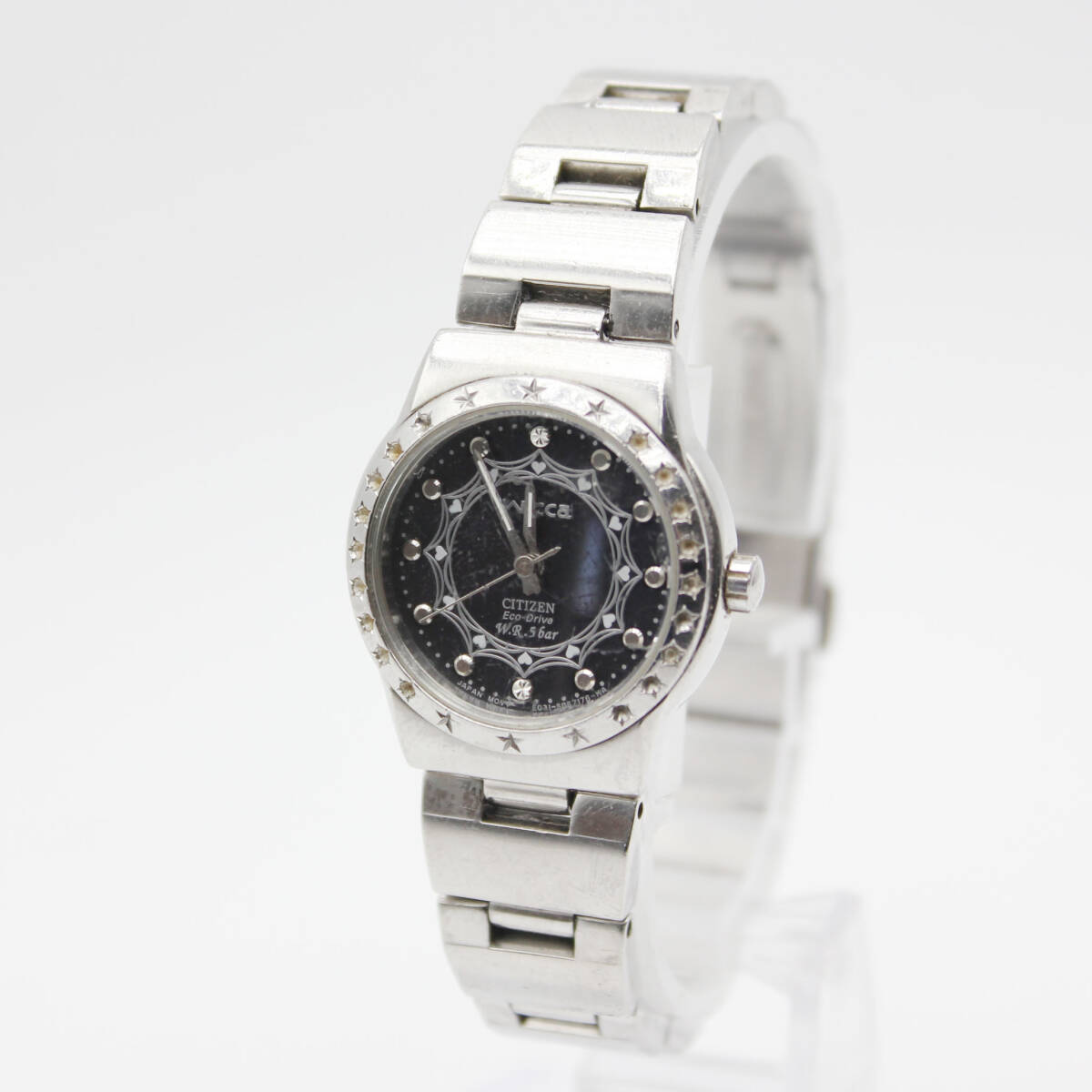 W260314-28 CITIZEN wicca Eco-Drive シチズン ウィッカ エコドライブ レディース腕時計 ソーラー 現状品 文字盤ブラック シルバー 3針
