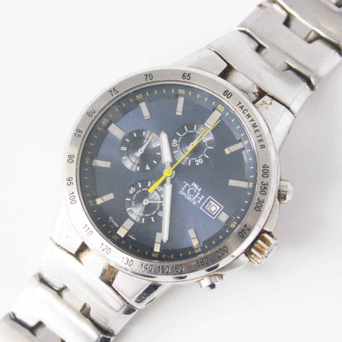 W260324-05 1964 TCH スポーツ ST010M メンズ腕時計 クォーツ デイト クロノグラフ ジャンク 文字盤ネイビー 3針 アナログ シルバー