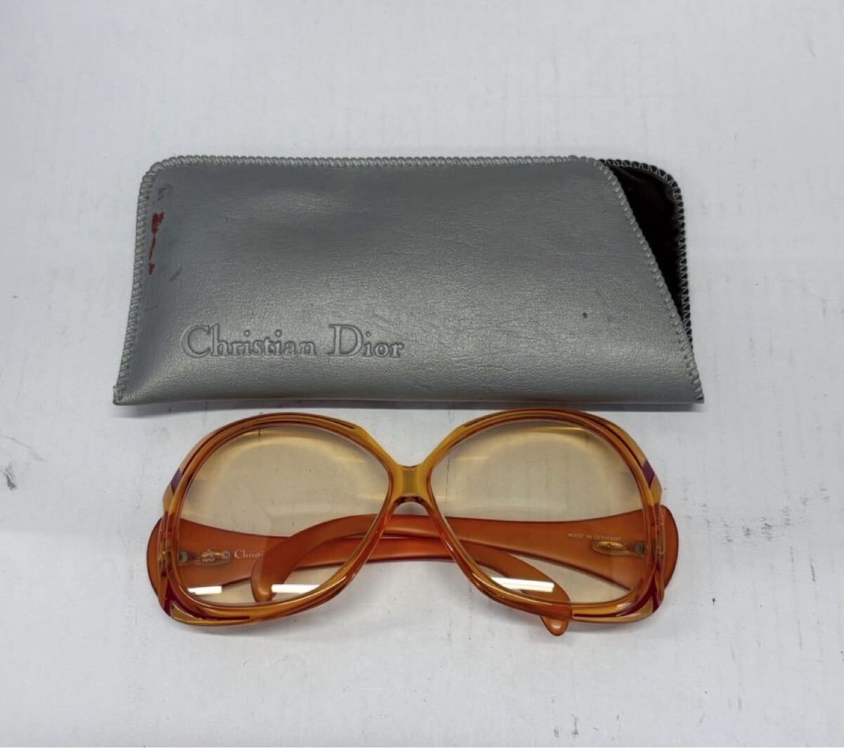 1円Christian Dior ディオール　サングラス　メガネ　CD ロゴ　ヴィンテージ　レトロ　オレンジ　ブラウン　ケース付き