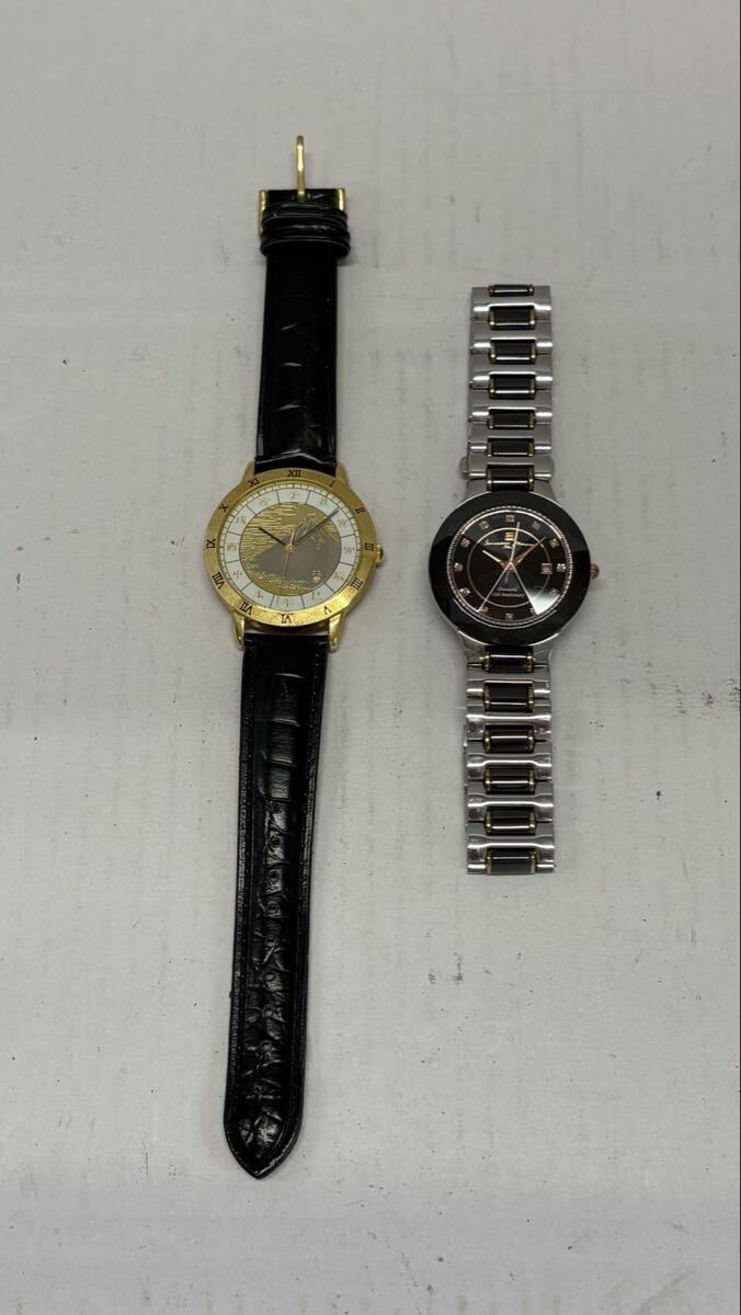 1円　腕時計 2本 まとめ Salvatore Marra Diamond サルバトーレマーラ 北斎 富士山モチーフ ゴールド ブラック メンズ レディース SM12114