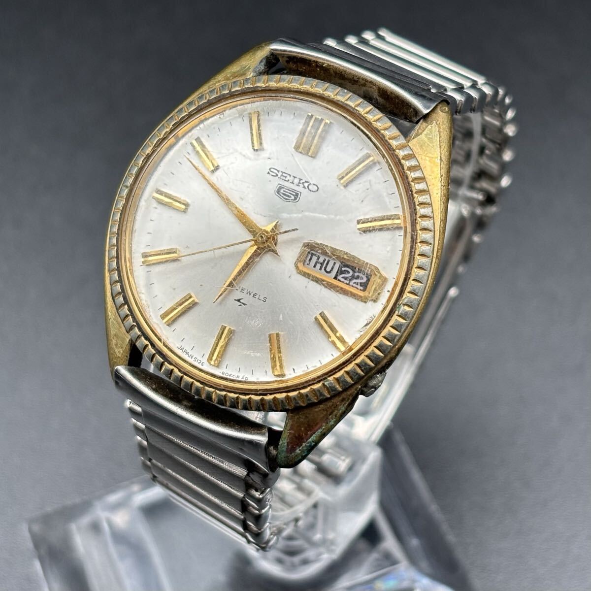 【SEIKO】セイコー ◆ SEIKO5 セイコーファイブ 5126-8050 腕時計 デイデイト 自動巻き メンズシルバー文字盤 GT260310-023
