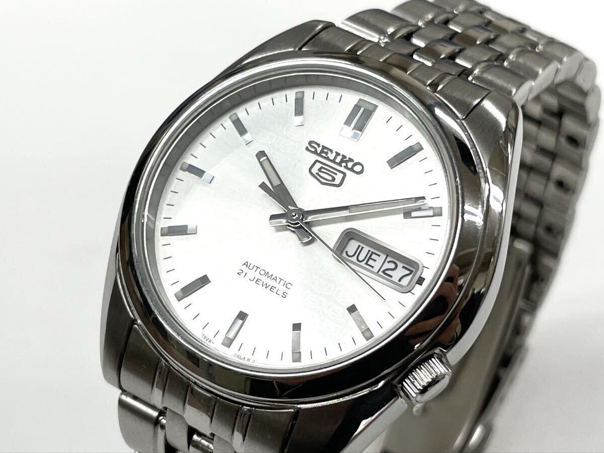 1円スタート SEIKO 5 7S26-01V0 自動巻き セイコー ファイブ 裏スケ デイデイト スペイン語モデル 稼働品 腕時計 時計
