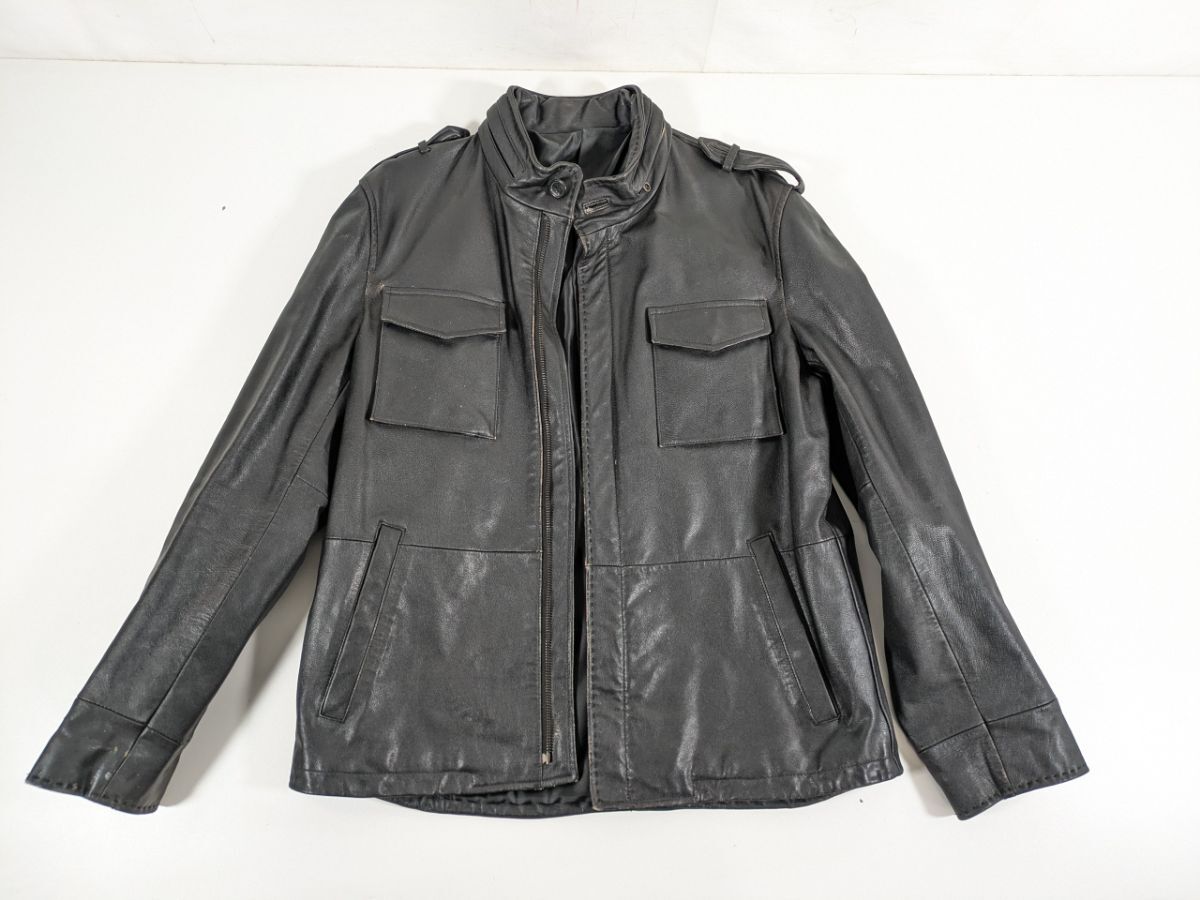 COMME CA ISM コムサイズム レザージャケット 羊革 山羊革 本革 フルジップ 黒 ブラック サイズ XL_HJP_D0319-J004
