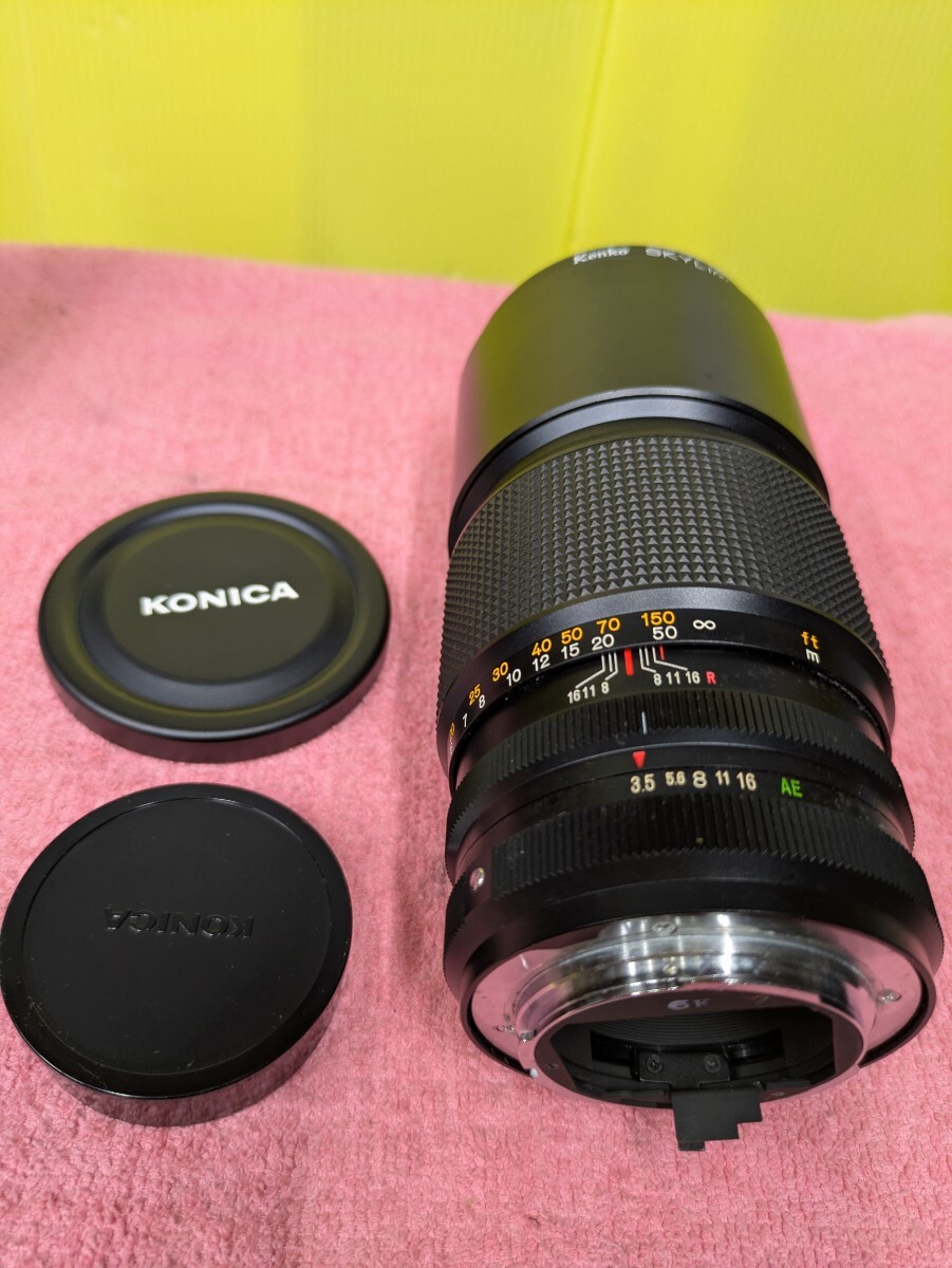 コニカ 望遠レンズ KONICA HEXANON AR200mm F3.5 マニュアルフォーカス 一眼レフ Kenko SKYLIGHTフィルター付 中古現状品 ヘキサノン AR