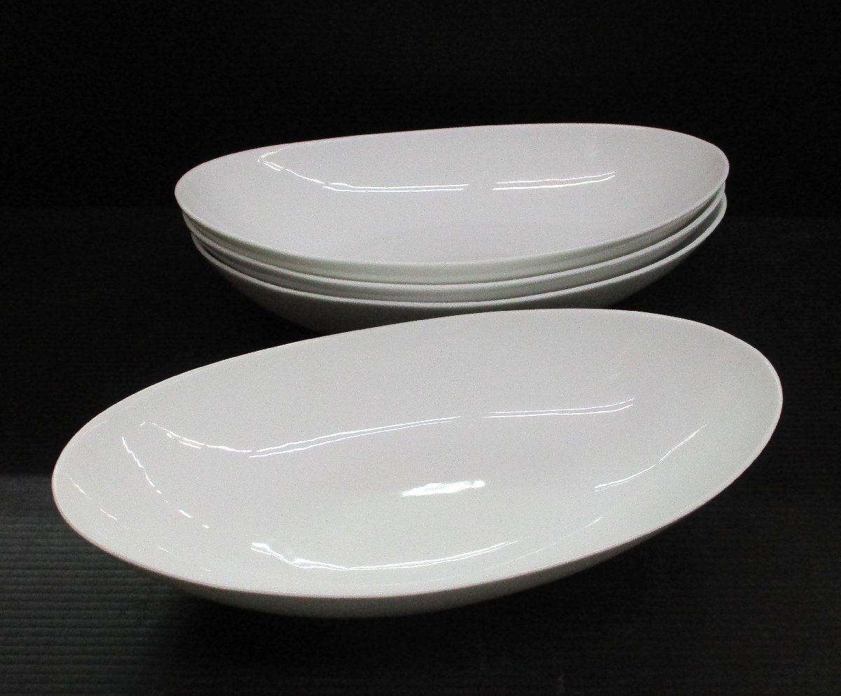 オーバルプレート 31cm 楕円ボウル 4枚 カレー/パスタ皿 食器 幅31ｘ奥行17ｘ高さ7cm 中古 102911 ☆