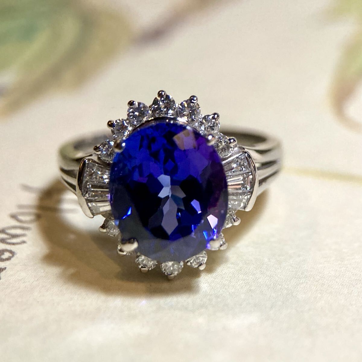 pt900 濃密なブルー　タンザナイト4.14ct ダイヤモンド　指輪　リング