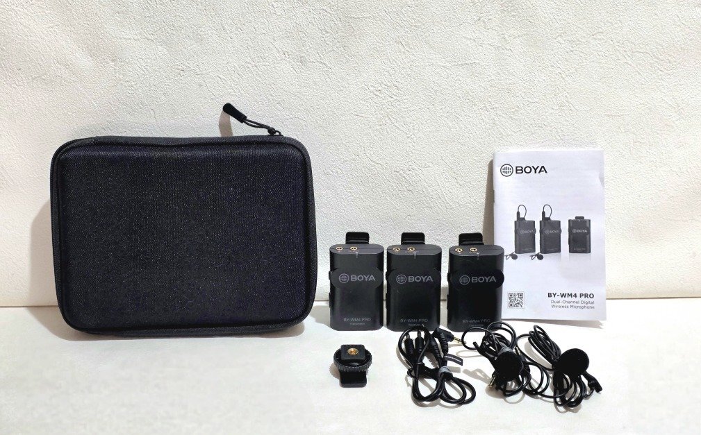 ★美品★ BOYA ワイヤレスマイク BY-WM4 pro カメラ・スマホ用 授業 ツアーガイド イベント 2.4GHz 自動ペアリング HMY