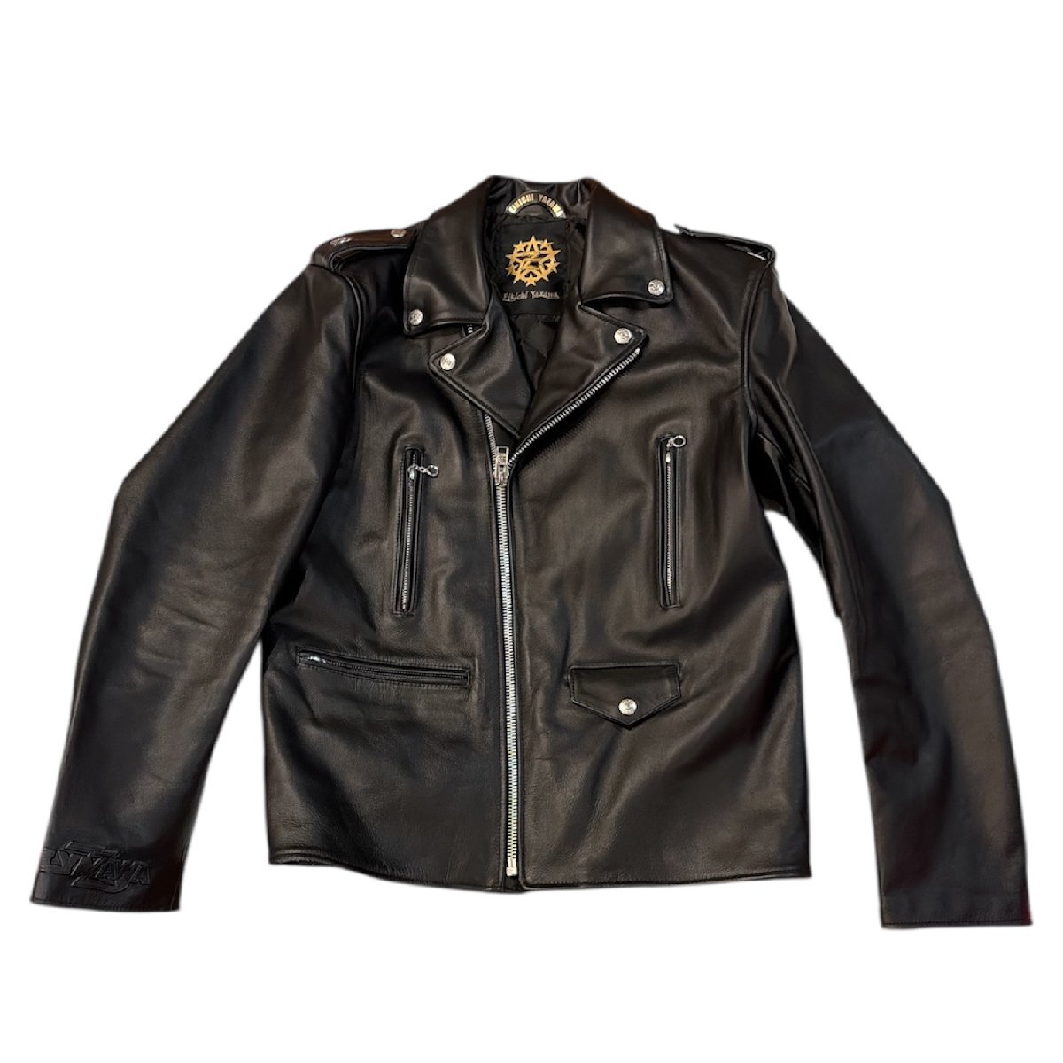 【ヴィンテージ】矢沢永吉 E.YAZAWA ダブルライダースジャケット XLサイズ ブラック 革ジャン 牛革 レザー ロゴ ロックンロール 上着